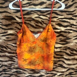 PacSun Orange Floral Satin Cami